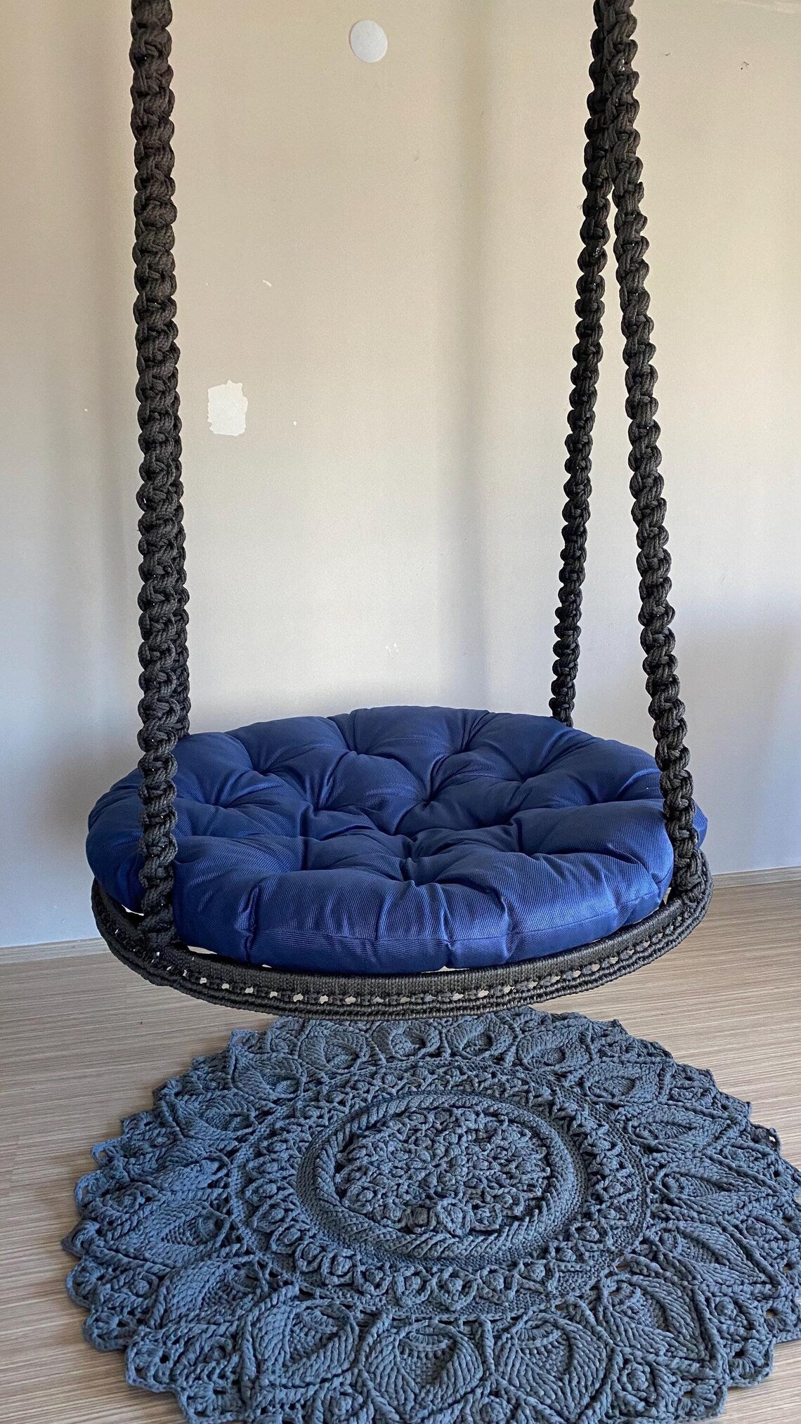 Round Macrame Swing Chair With Mattress For Adults - Leechoo